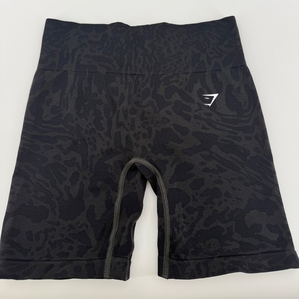 Gymshark Adapt Animal Seamless Cycling Shorts Black Grey Leopard Print Small